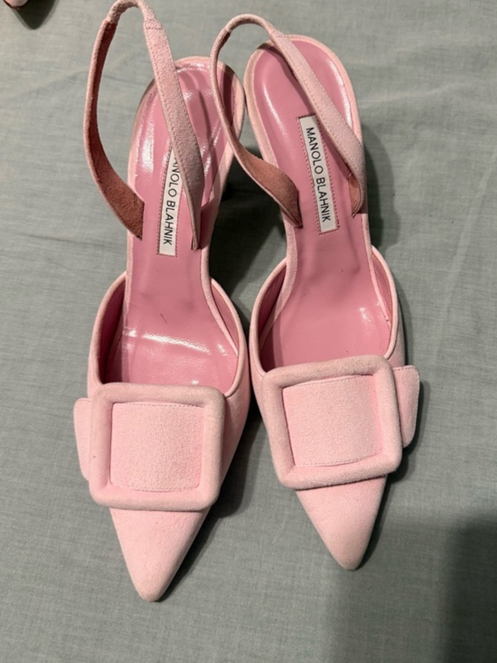 Manolo Blahnik Maysli  Pink Suede Pointed-Toe Slingback Heels